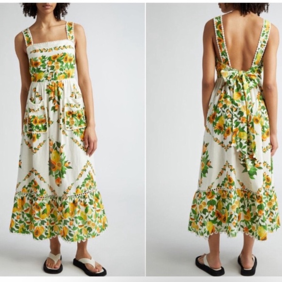 🌿|NWT| Farm Rio Papaya Salad Scarf Maxi Dress - Picture 3 of 16